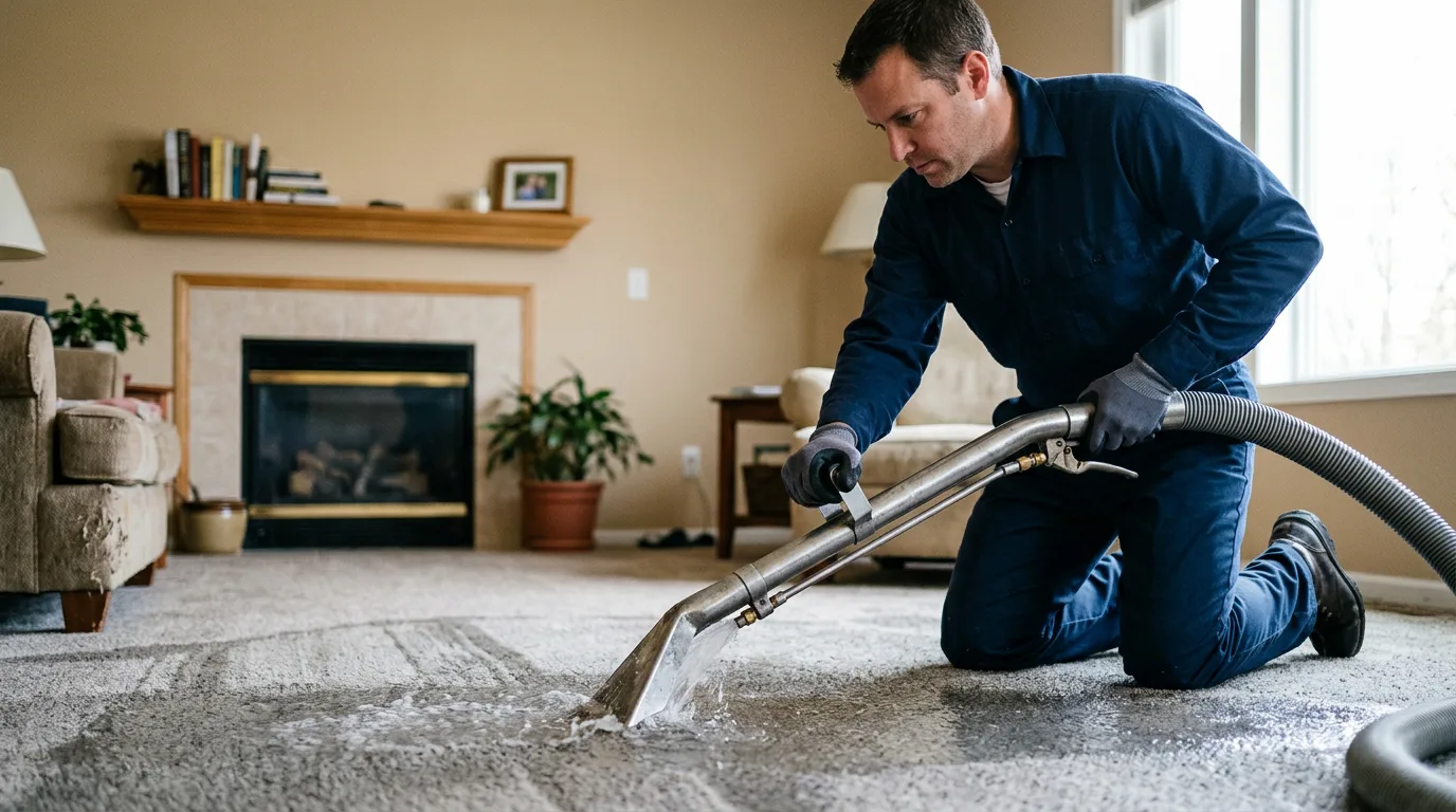Water damage restoration technician working near Stoutsville, MO